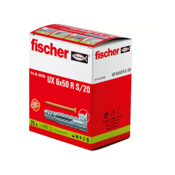 Fischer Universal Βύσμα UX 6 x 50 RS/20 με Χείλος και Βίδα