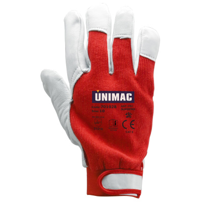 Γάντια Δερματοπάνινα Λεπτά Μαλακά Κατσίκας (Λευκό+Κόκκινο Ύφ.) Βτ Un701 Νο10